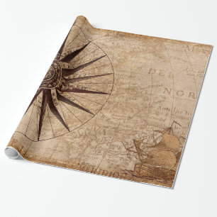 Papier Cadeau Carte du monde d'âge de découverte de bateau de