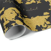 Papier Cadeau Carte du monde de la Parties scintillant d'or sur  (Coin rond)