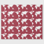 Papier Cadeau carte du monde de voyage blanc sur rouge (Plat)