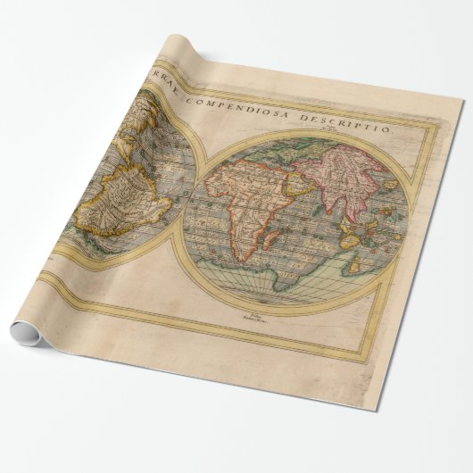 Papier Cadeau Carte du monde du XVIe siècle Rosaccio's 1598 (Déroulé)
