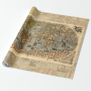 Papier Cadeau Carte du monde Forlani Antiquev 1565 Renaissance