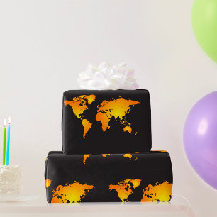 Papier Cadeau Carte du monde lumineuse en orange et jaune