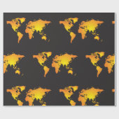 Papier Cadeau Carte du monde lumineux en orange et jaune (Plat)