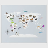 Papier Cadeau Carte du monde pour enfants Animaux (Plat)