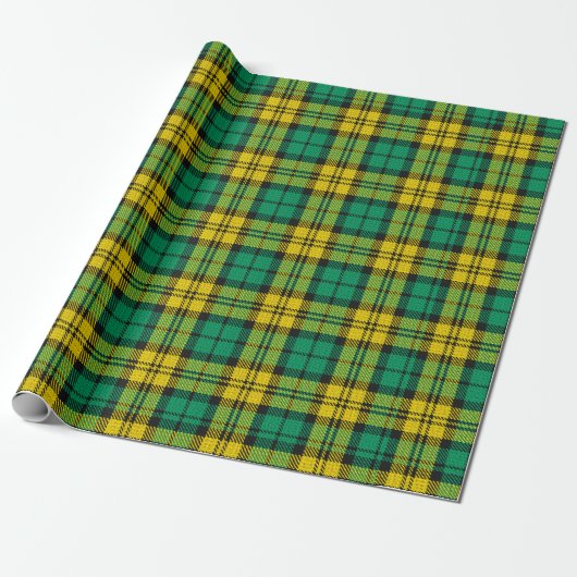 Papier Cadeau Carte Tartan Campbell Blackwatch jaune vert (Déroulé)