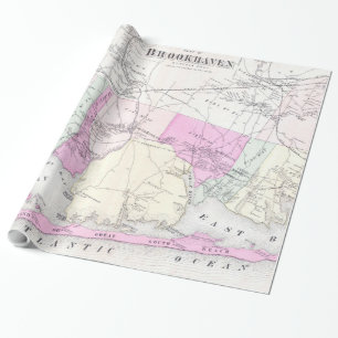 Papier Cadeau Carte vintage Brookhaven et Fire Island NY (1873)