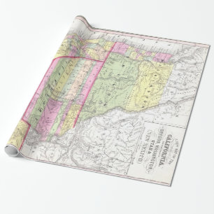 Papier Cadeau Carte vintage de l'Ouest des États-Unis (1853)