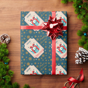 Papier Cadeau Carte Vintage De Noël Avec Boîte Cadeau Festif