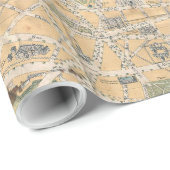 Papier Cadeau Carte vintage de Paris France (1890) (Coin rond)