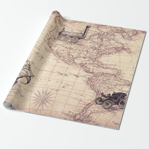 Papier Cadeau Carte Vintage décorative, cartes du monde rétro 