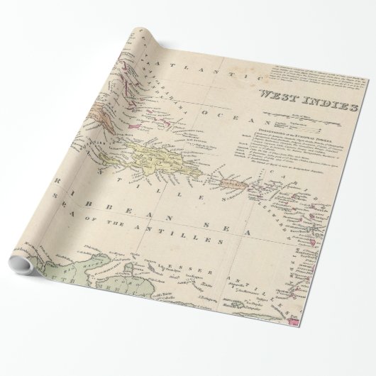 Papier Cadeau Carte vintage des Caraïbes (1850) (Déroulé)