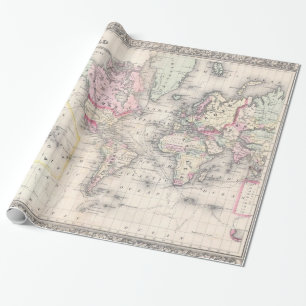 Papier Cadeau Carte vintage du monde (1864)