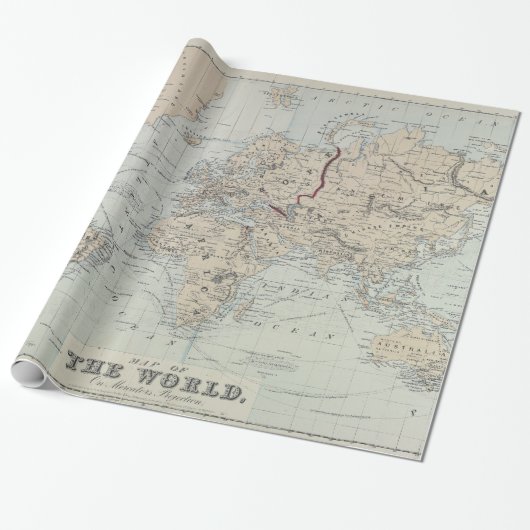 Papier Cadeau Carte vintage du monde (1875) (Déroulé)