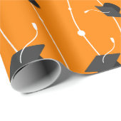 Papier Cadeau Cartes de graduation orange et ruban (Coin rond)
