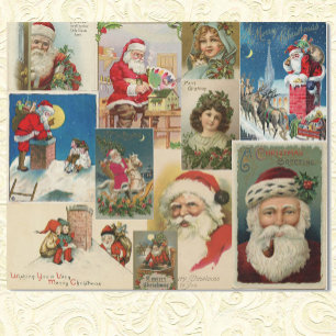 Papier Cadeau Cartes postales de Noël Vintage Santa Claus Girl
