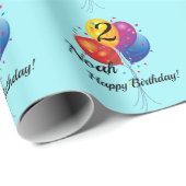 Papier Cadeau CARTOGRAPHIE D'Anniversaire NOM ANNÉE Ballons (Coin rond)