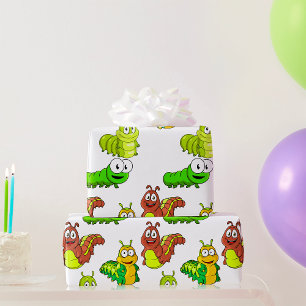 Papier Cadeau Carton Caterpillar Vert Jaune Brown