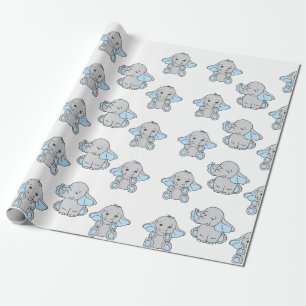 Papier Cadeau Carton d'éléphant Motif dessiné à la main bleue