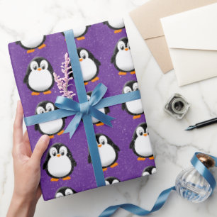 Papier Cadeau Carton en pingouin mignon personnalisé hiver viole