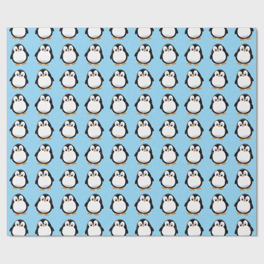 Papier Cadeau Carton en pingouin sur mesure bleu hiver (Plat)