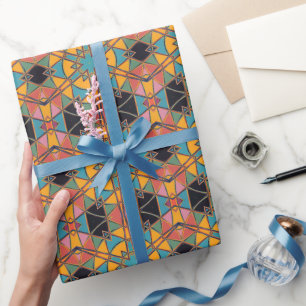 Papier Cadeau Carton Mandala bleu jaune et orange