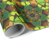 Papier Cadeau Carton Mandala Flower vert Jaune et orange (Coin rond)