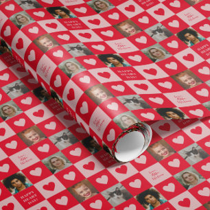 Papier Cadeau Carton rouge rose avec photos Valentine