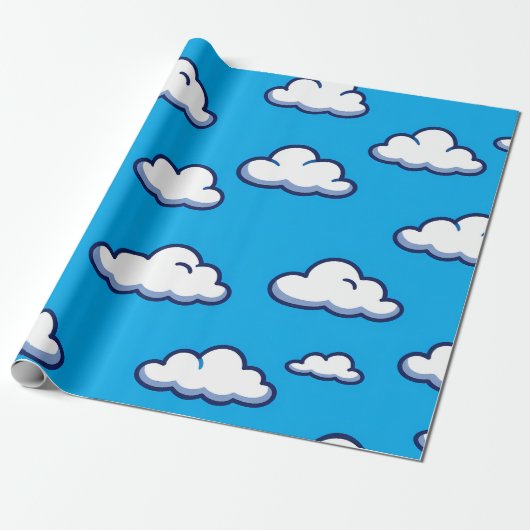 Papier Cadeau Cartoon Cloud Pattern – Seamless Sky Design (Déroulé)