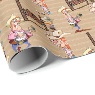 Papier Cadeau Cartoon Country Bar Banjo Cowgirl Sherrif