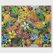 Papier Cadeau Cartoon doodles Hawaii seamless pattern. Backdrop  (Plat)