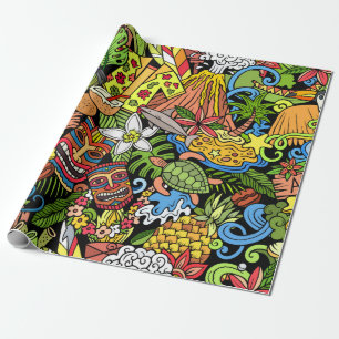 Papier Cadeau Cartoon doodles Hawaii seamless pattern. Backdrop