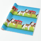 Papier Cadeau Cartoon Farm Scène avec Cheval Chat et Chèvre (Déroulé)