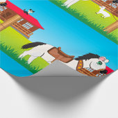 Papier Cadeau Cartoon Farm Scène avec Cheval Chat et Chèvre