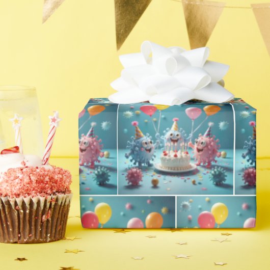 Papier Cadeau Cartoon Germs Celebrating a Birthday (Fête d'anniversaire)