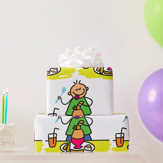 Papier Cadeau Cartoon Kid Savourez un repas avec du jus et des o