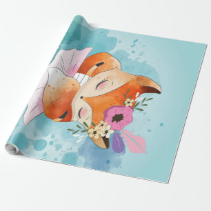 Papier Cadeau Cartoon Little Fox Jovely Fox Floral