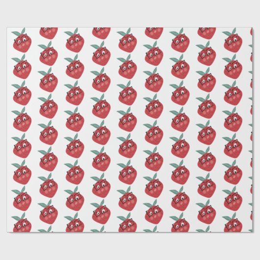 Papier Cadeau Cartoon mignon à la fraise Doodle tiré à la main (Plat)