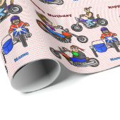 Papier Cadeau Cartoon Motorcycle Bikers Enveloppe cadeau - Perso (Coin rond)