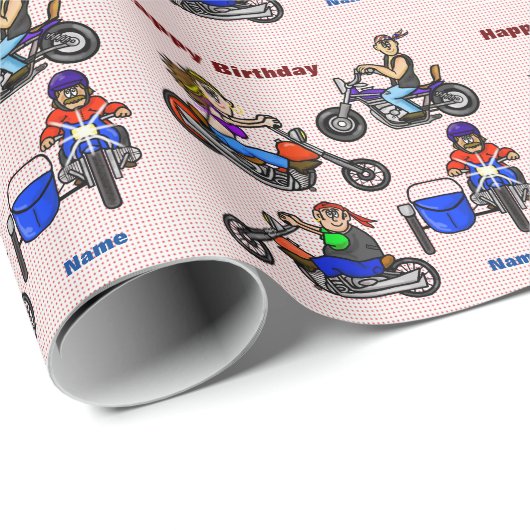 Papier Cadeau Cartoon Motorcycle Bikers Enveloppe cadeau - Perso (Coin rond)