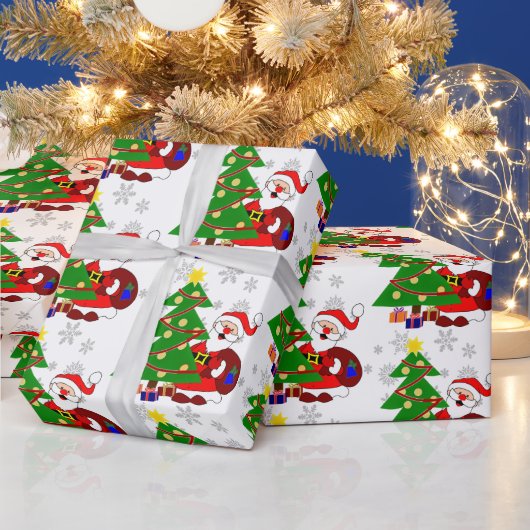Papier Cadeau Cartoon Père Noël et sapin de Noël (Vacances)