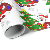 Papier Cadeau Cartoon Père Noël et sapin de Noël (Coin rond)