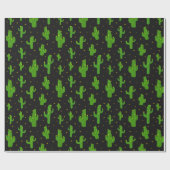 Papier Cadeau Cartoon Plantes de Cactus en noir (Plat)