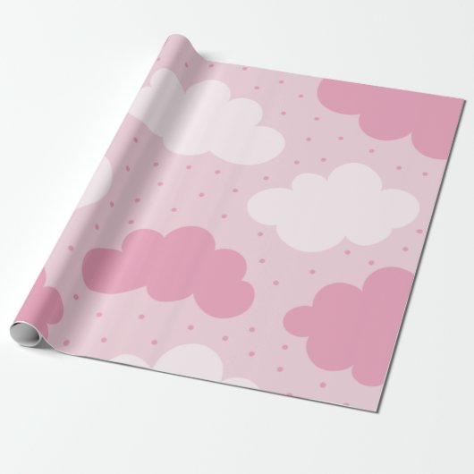 Papier Cadeau Cartoon rose et blanc Dreamy Clouds Motif pointill (Déroulé)