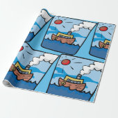 Papier Cadeau Cartoon Steamship sur Ocean Waves Art nautique (Déroulé)