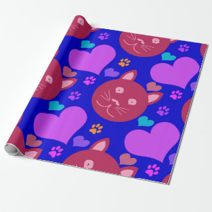 Papier Cadeau Cartoon style seamless wallpaper with cat face and