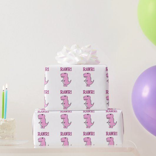 Papier Cadeau Cartoon T-Rex Dinosaur Mignonne Et Rose En Colère (Cadeaux de fête)