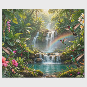 Papier Cadeau Cascades Arc-en-ciel Colibris Cachette Tropicale