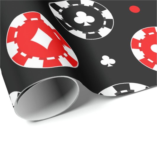 Papier Cadeau Casino noir rouge et blanc (Coin rond)