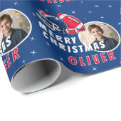 Papier Cadeau Casque de balle de football dessin photo Joyeux No (Coin rond)