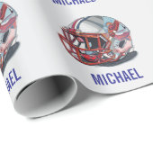 Papier Cadeau Casque de Football Pop Art Nom Motivationnel (Coin rond)